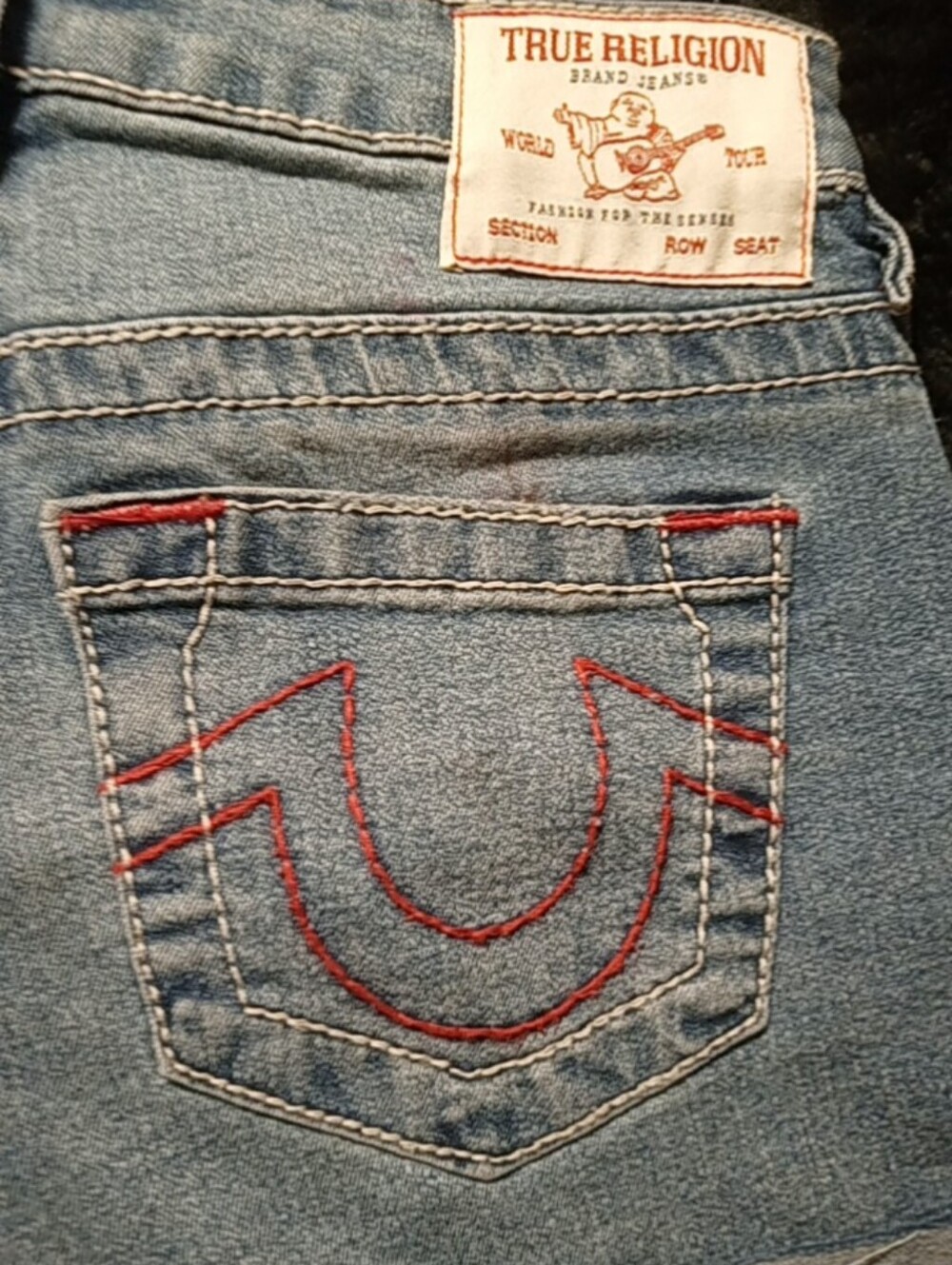 True Religion Light Blue Denim Jeans with Red Stitching